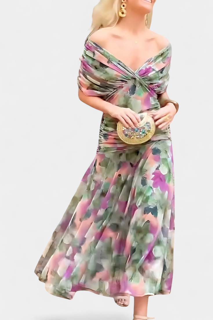 Florendra | Long Floral V Neck Dress