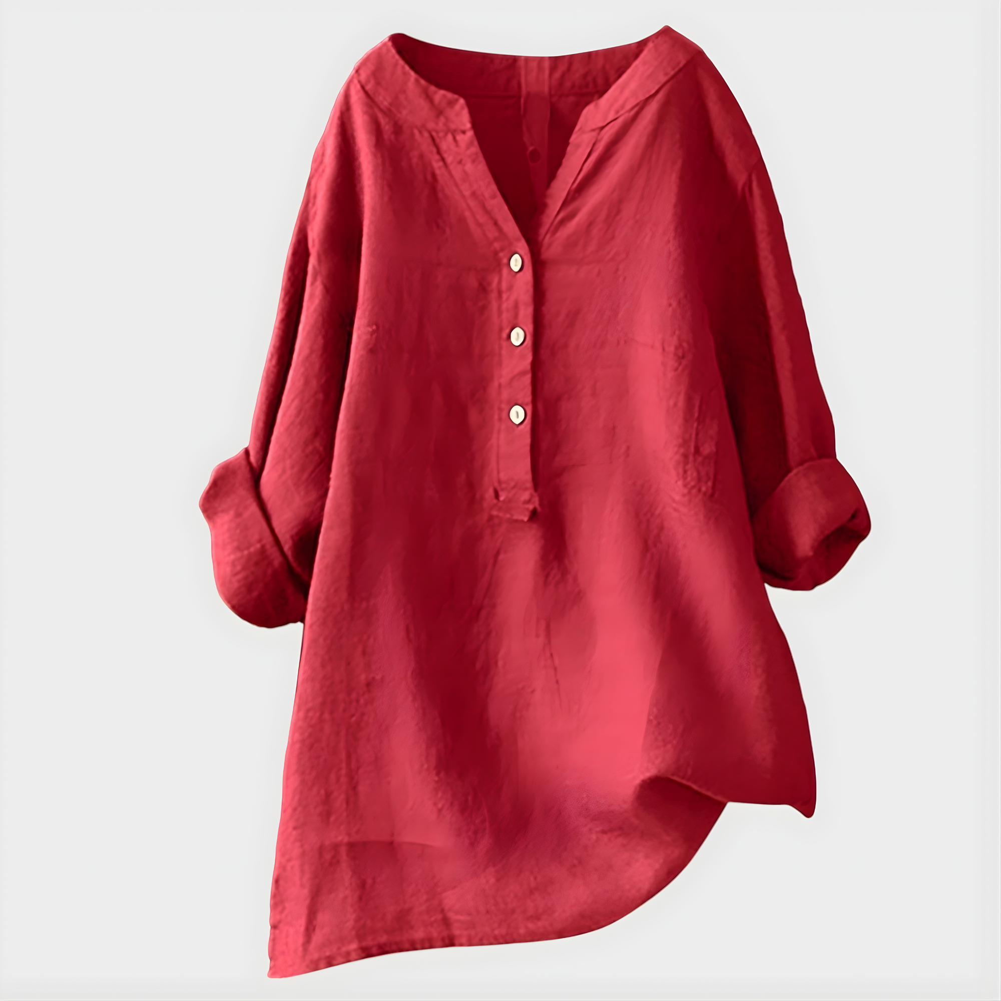 Veronique™ Elegant Cotton-Linen V-Neck Blouse