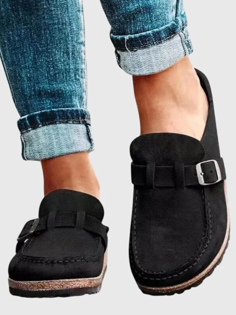 Valencia – Suede Buckle Comfort Clogs
