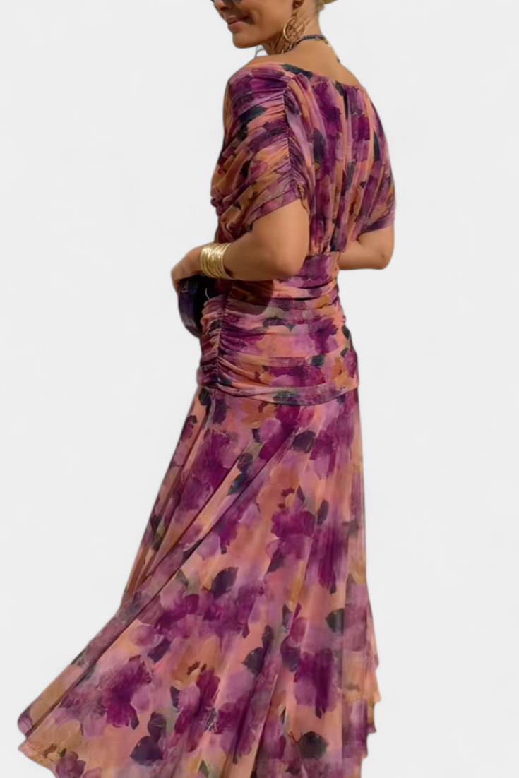 Florendra | Long Floral V Neck Dress